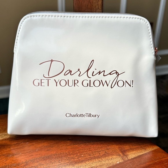 Charlotte Tilbury Get Your Glow On Brown White Rose Gold Makeup Bag & Samples - Picture 3 of 8